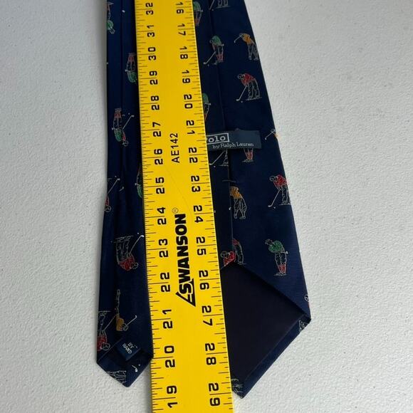 Vintage Polo By Ralph Lauren Men's Tie Golf Golfer Motif 100% Silk Handmade - Picture 7 of 8